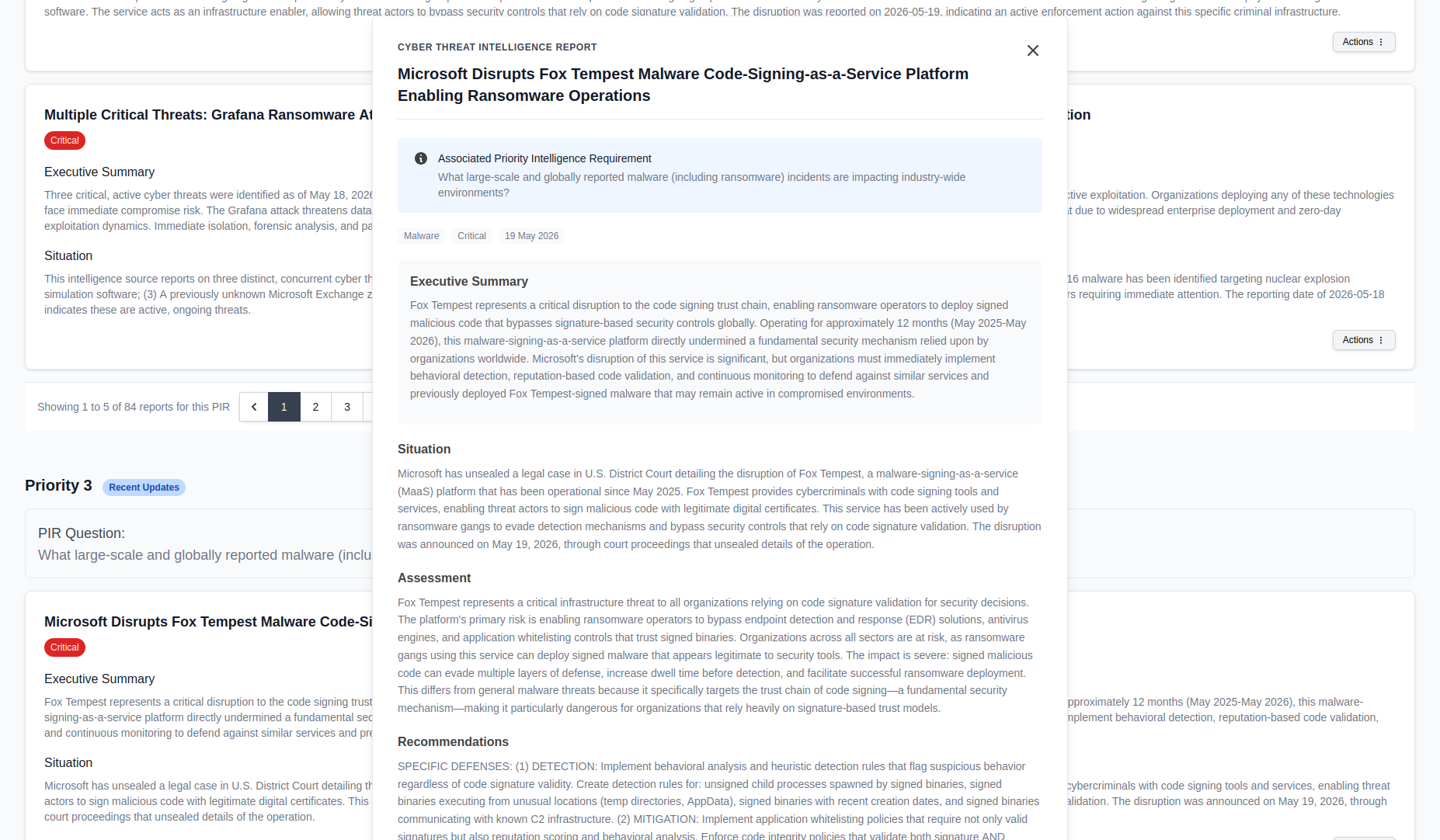 Example of a finished CTI report generated by Conundrum